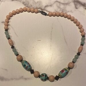 Necklace with CHINESE FAMILLE ROSE VERTE PORCELAIN ENAMEL LOTUS FLOWER